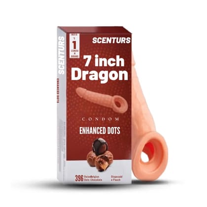 SCENTURS 7 Inch Dragon Condom Reusable Chocolate Flavour, Intense Sensation Realistic Skin Feel & Safe Protection Comfortable Pack of 1 Pcs