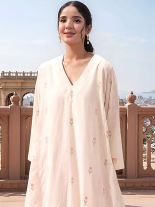 Floral Printed V-Neck Three-Quarter Sleeves A-Line Kurta With Palazzos