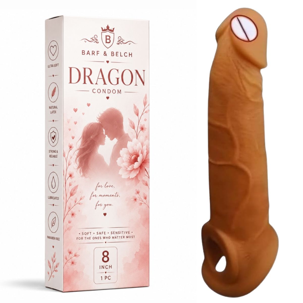 SCENTURS Premiun 08 Inch Dragon Condom Reusable Chocolate Flavour, Intense Sensation Realistic Skin Feel & Safe Protection Comfortable Pack of 1 Pcs