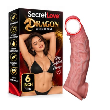 Dragon Textured Silicone Condom | 6 Inch Adult Intimate Product | Textured Design | Soft Feel Finish | Lubricated Finish | Adult Wellness Accessory | 1 Piece
