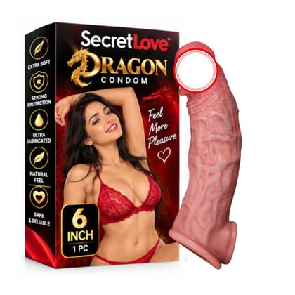 Dragon Silicone Condom | 6 Inch Textured Adult Condom | Dragon Design Intimate Wellness Product | Soft Feel | Lubricated Finish | Adult Personal Care Accessory | 1 Piece